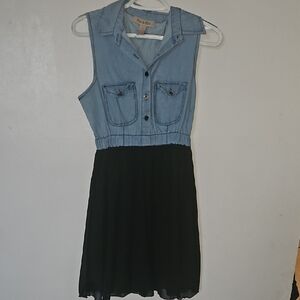 Fun & Flirt Blue Denim Black Sleeveless Mini Sundress